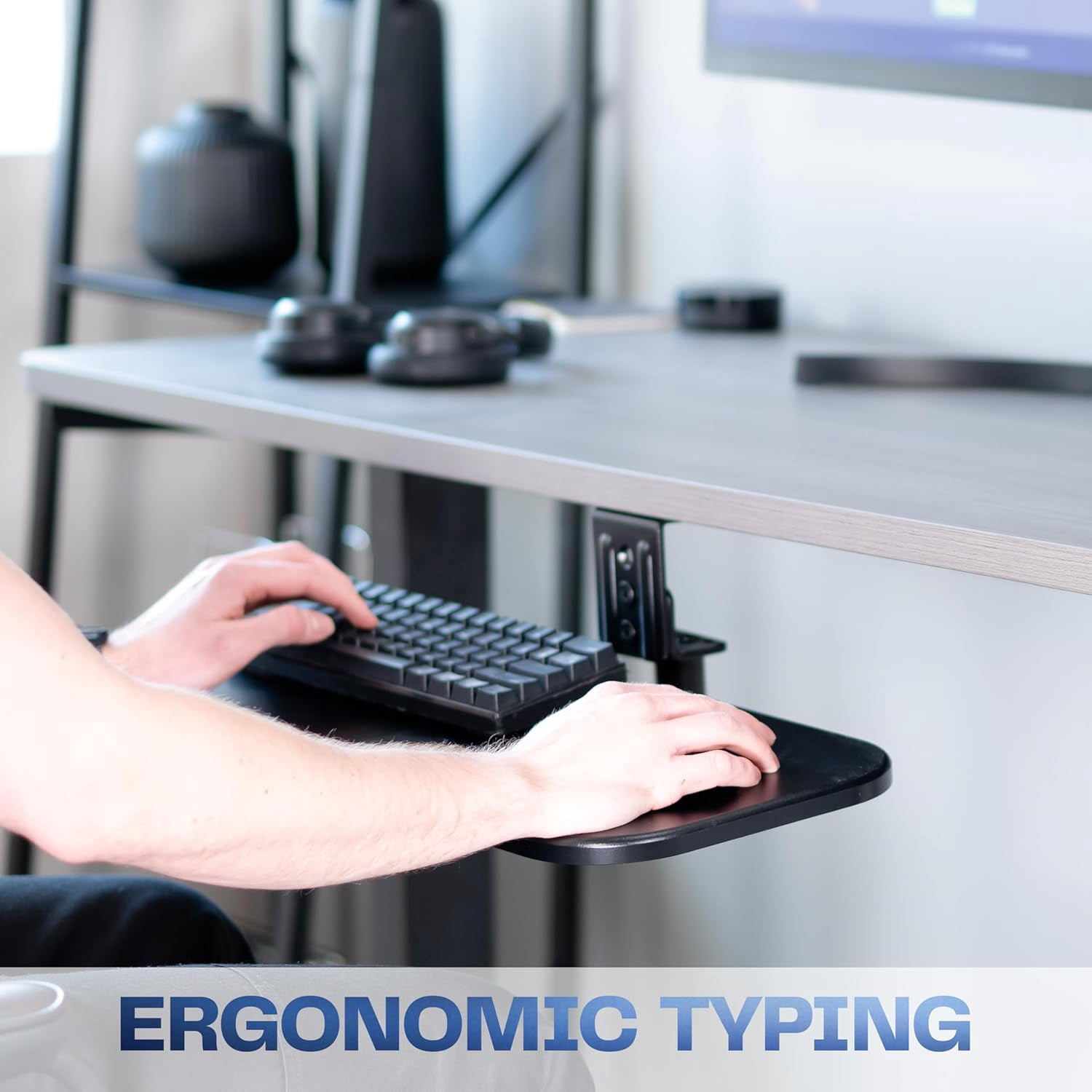 Under Desk Rotating Keyboard Tray, 23x10 Inch Ergonomic Swiveling Mouse Platform with 360 Rotation for PC Computer Setup, Black