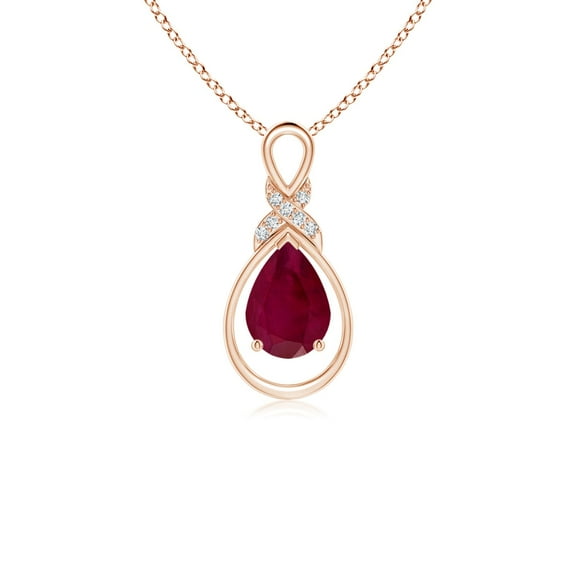 ANGARA Natural Ruby Infinity Pendant with Diamond 'X' Motif in 14K Rose Gold for Women (Size-7x5mm) | July Birthstone, Birthday, Anniversary, Jewelry Gift for Women | Natural Ruby Necklace