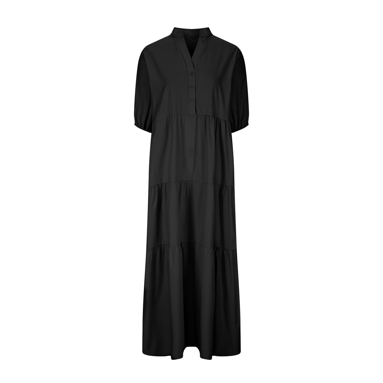 jobturf Plus Size Summer Dresses for Women 2024 Casual Crew Neck Button Down 3/4 Sleeve Loose Flowy Shirt Dress Boho Ruffle Tiered A-Line Beach Sundress