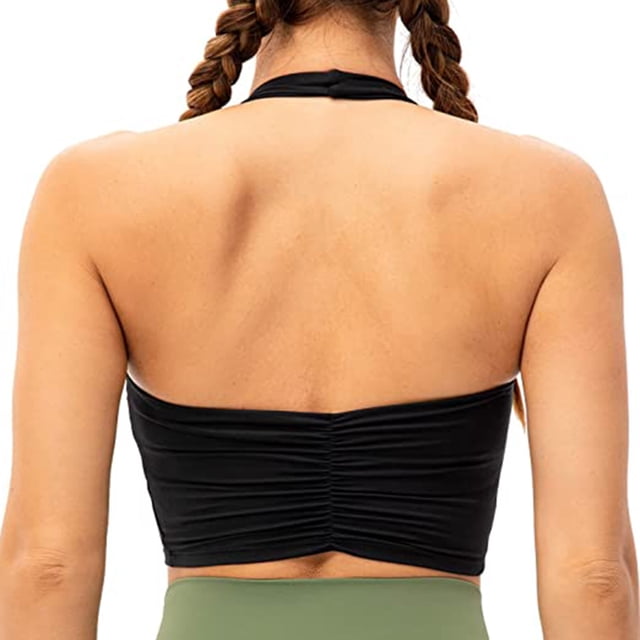 Sujetador deportivo halter para mujer - Bralette de yoga a prueba de golpes, material de nailon, tallas S-XXL