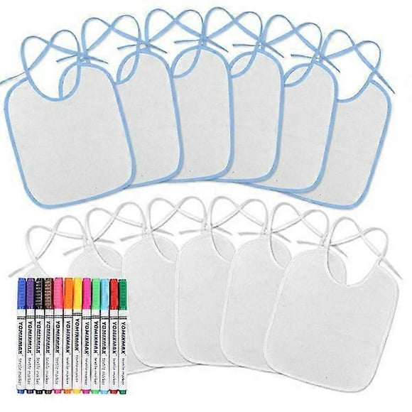 Ealirie Baby bibs for painting Perfect for design and painting 24 pieces (12 pieces bibs + 12 textile pens pink)