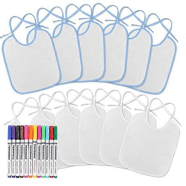 Ealirie Baby bibs for painting Perfect for design and painting 24 pieces (12 pieces bibs + 12 textile pens pink)