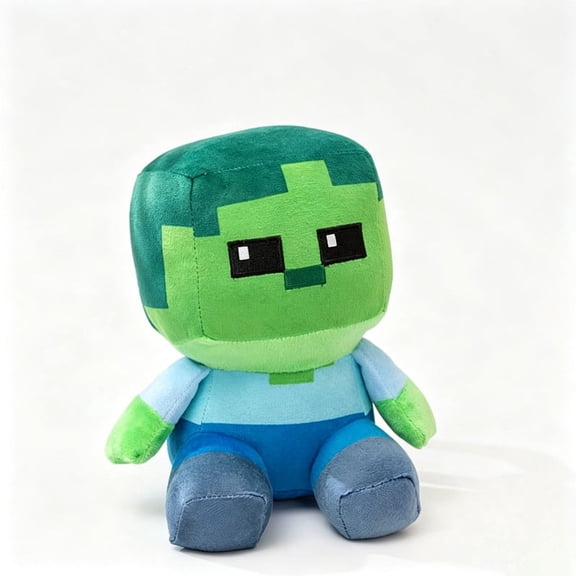 Pixel Zombie Block Plush Toy - 7.5" Soft Sandbox Game Character Doll for Gamers, Teens & Collectors - Cute Big-Head Stuffed Monster for Gaming Room, Desk & Bedroom Decor