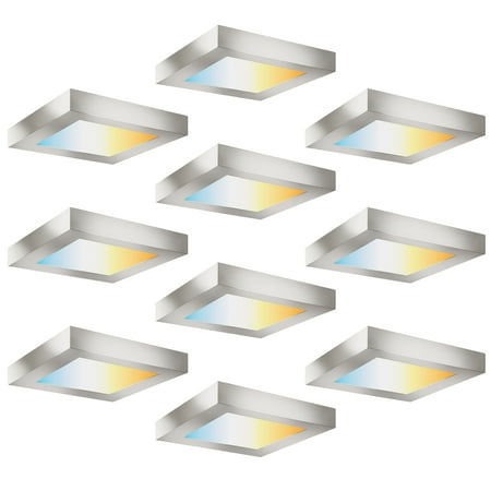

RUN BISON 5.5 Inch LED Flush Mount Ceiling Light Equivalent to 40W 2700K-5000K CCT Selectable CRI 90+ Dimmable Round LED Panel Light Damp Rated ETL Brush Nickel Finish - 10 Pack