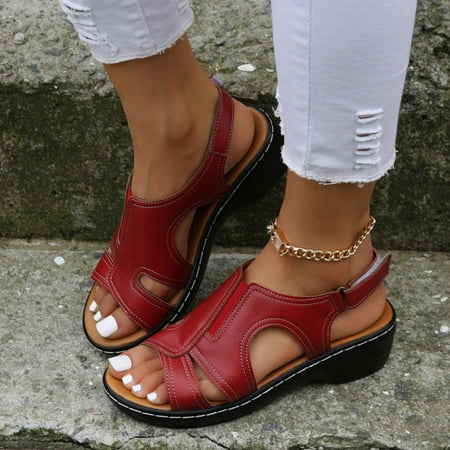 

Homedles Wedge Sandals for Women- 2023 New Summer wear Flat Slip on Comfy Casual Womens Sandals Red