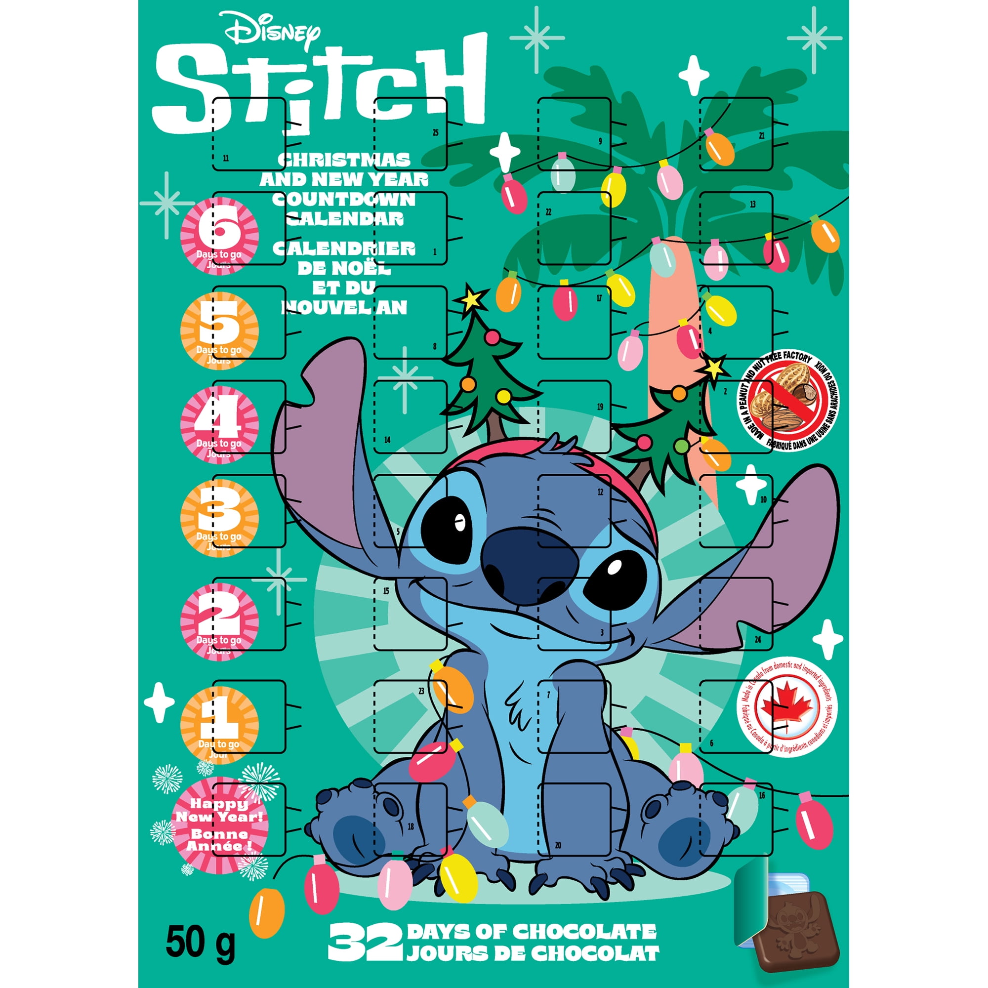 Stitch, Christmas and New Year countdown calendar, 32 days of milk chocolate, 50 g
