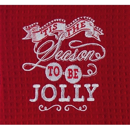 

Tis the Season to Be Jolly Embroidered Waffle Weave Kitchen Dish Towel Kay Dee
