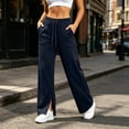 thumbnail image 6 of Women's Wide Leg Sweatpants Drawstring Elastic Waist Straight Leg Pants with Pockets Side Slit Loose Fit Casual Athletic Lounge Trousers, 6 of 9
