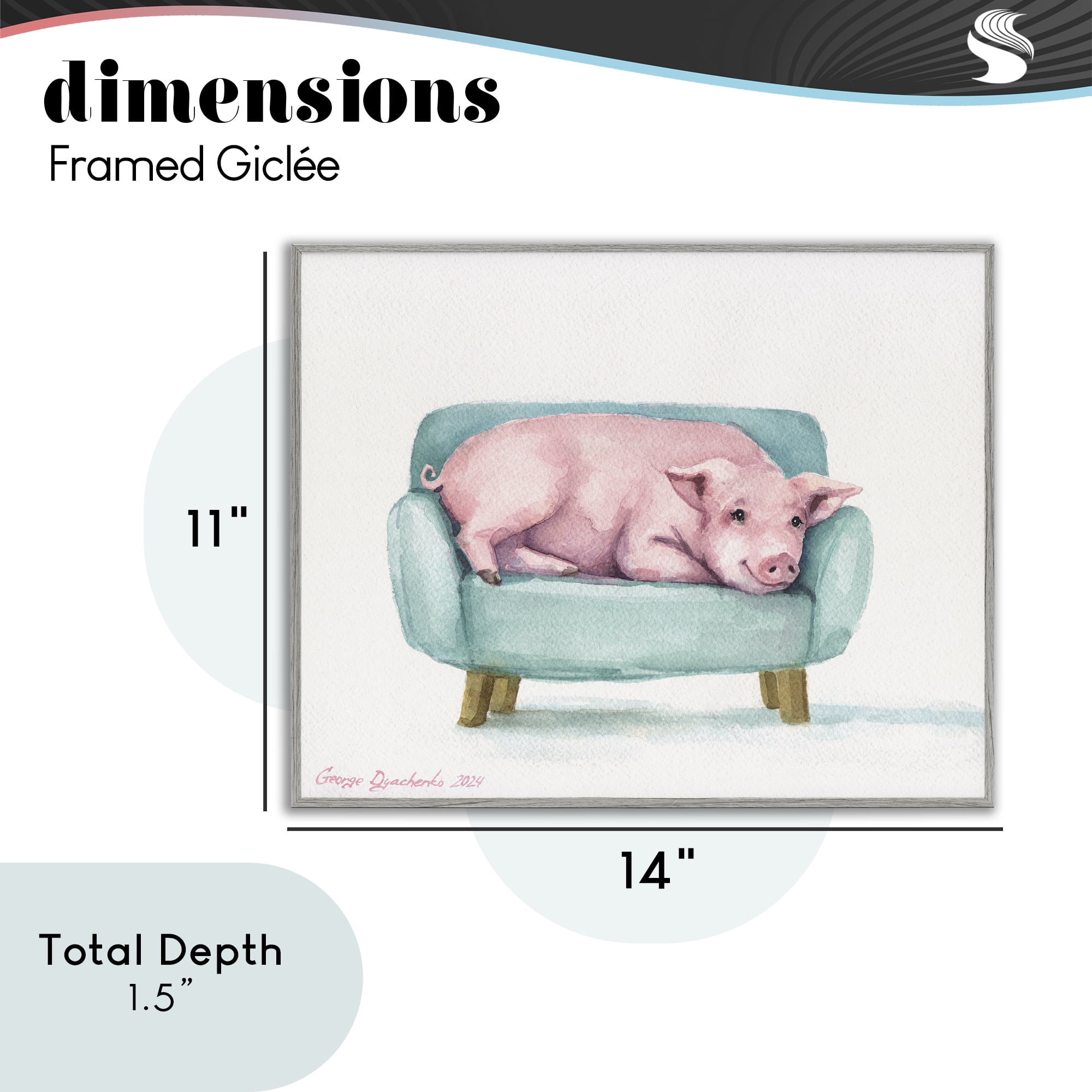 Stupell Industries Cute Piglet on Armchair Gray Framed Giclee Art, design by George Dyachenko