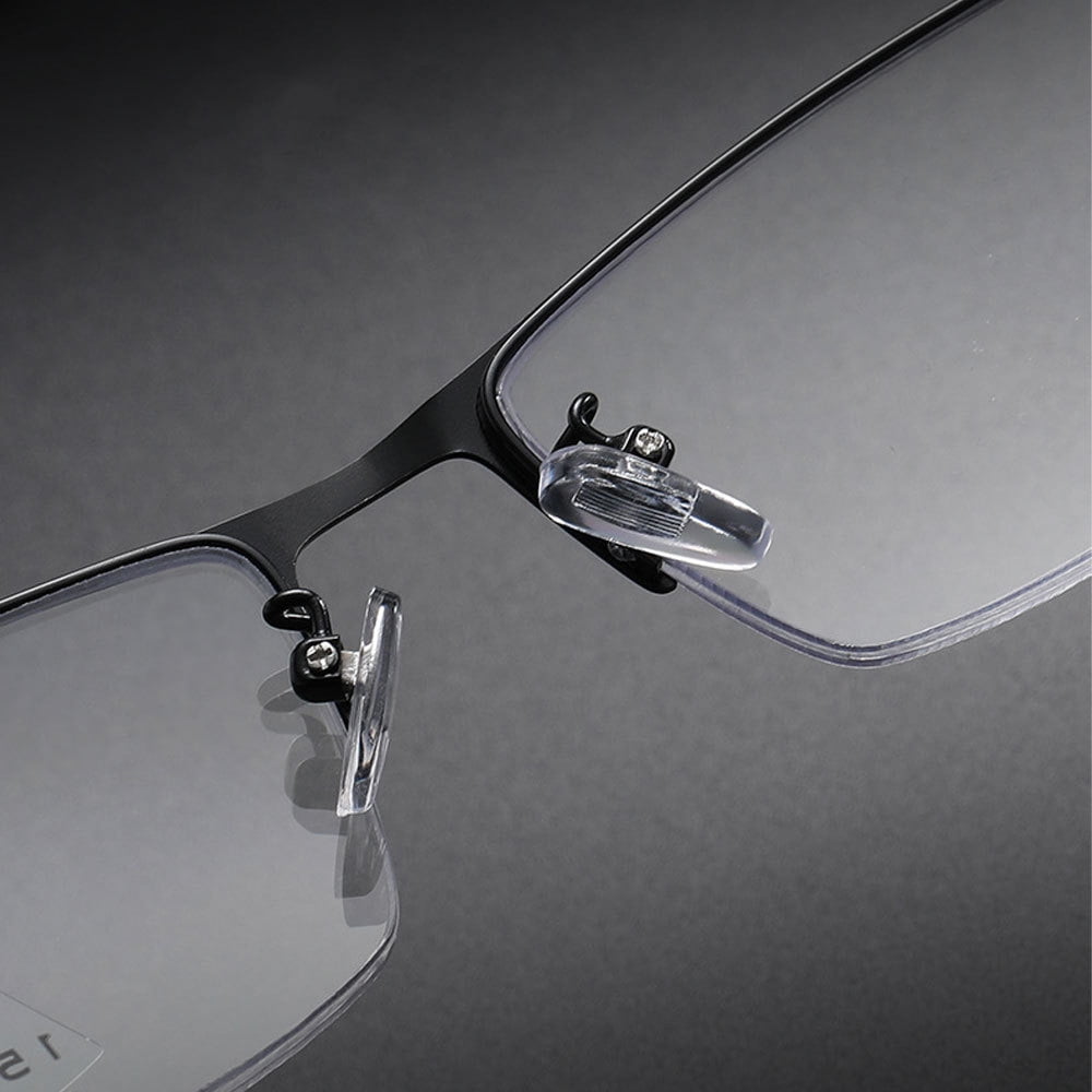 Men Blue Frame Progressive Reading Glasses 4.00, Metal Rectangle Half Rimless Business Multifocus Readers +4.00 Strength (Not Photochromic)