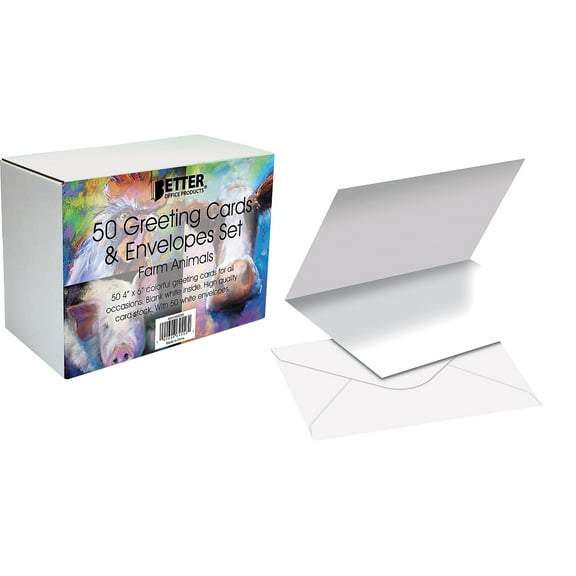 Better Office Cards with Envelopes 4" x 6" Farm Animals 50/Pack (64556-50PK)