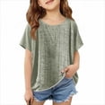 thumbnail image 4 of Zpanxa Chemises Fille Ado Couleur Unie Coton Lin Col Rond Manches Courtes Haut Coton Lin 5-6 Ans, 4 of 5