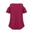 thumbnail image 3 of DYMADE Women Blouse Cold Shoulder Short Sleeve Swing Tunic Tops, 3 of 6