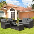 thumbnail image 4 of Costway 4 PCS Patio Rattan Furniture Set Glass Table Shelf Sofa Cushion Gray, 4 of 10
