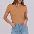 thumbnail image 2 of yunLCZ Women Shirts Women's Short Sleeve Neck Ribbed Knit Casual Tops Tee Summer Slim Basic Shirts, 2 of 6