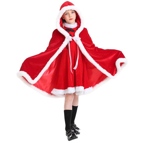 Mercatoo Kids Girls Christmas Set Dress and Hooded Shawl 2Pcs Outfit Girls Christmas Day Party Clothes for 6 to 14 Years