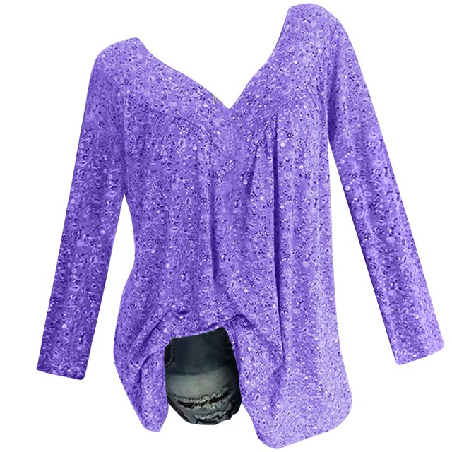 CEHVOM Blouse à Manches Longues Col en V Imprimée pour Femmes Grande Taille, Liquidation