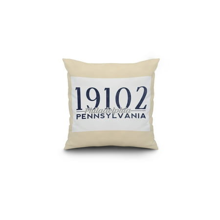 Philadelphia, Pennsylvania - 19102 Zip Code (Blue) - Lantern Press Artwork (16x16 Spun Polyester Pillow, White