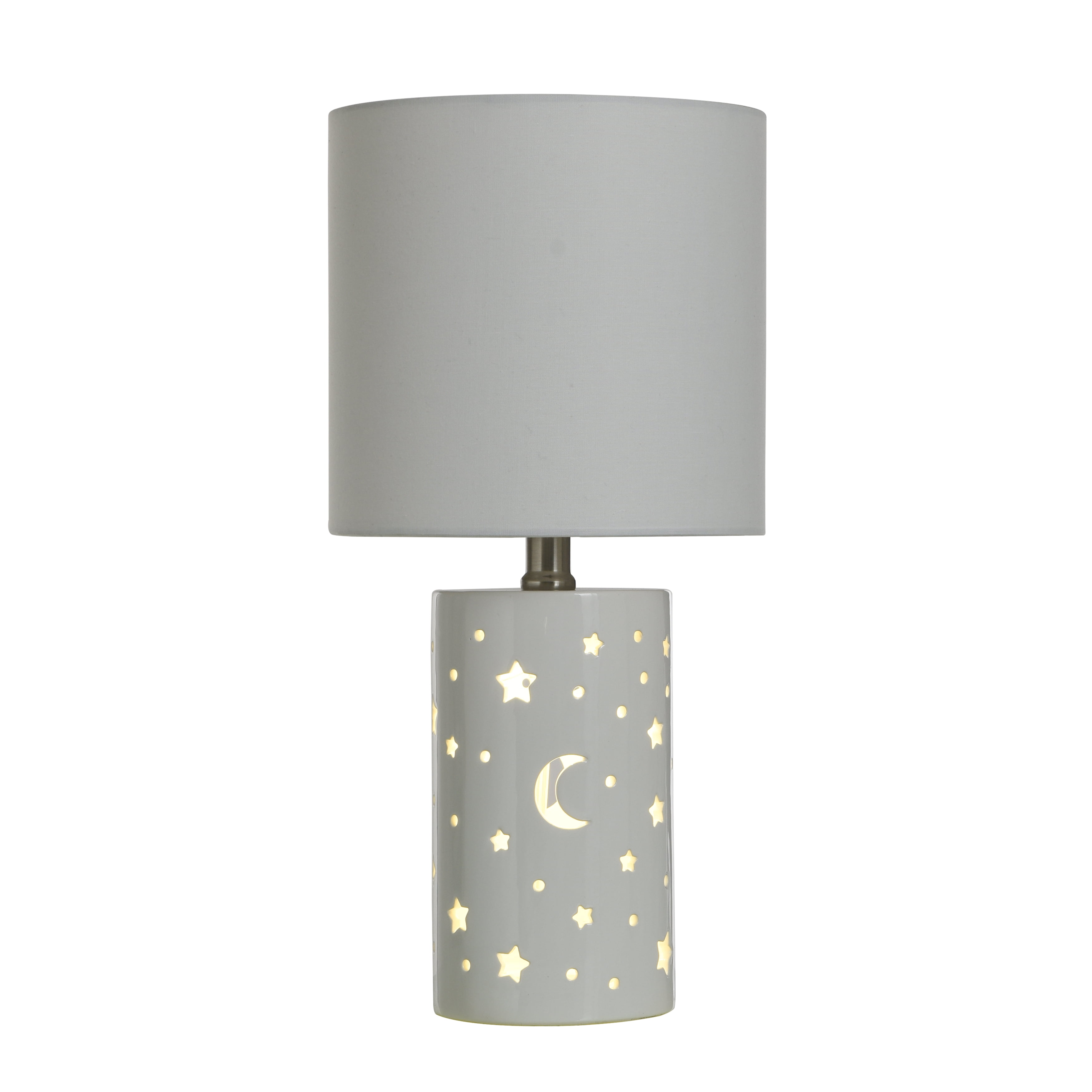 Your Zone Nightlight Table Lamp with White Shade, 8.5"L x 8.5"W x 17"H, Stars and Space-Themed Design
