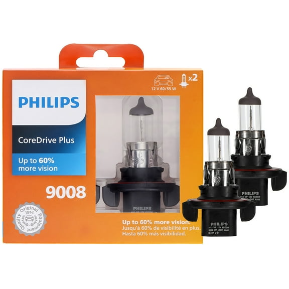Philips CoreDrive Plus 9008/H13 Halogen Headlight Bulbs, 2 Pack, Fits Select Vehicles