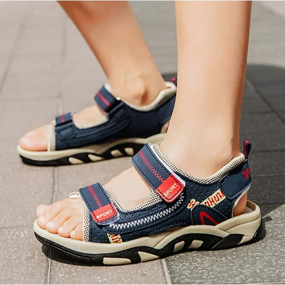 Conairie Sandals For Girls Open Toe Adjustable Strap Hiking Sandals Kids Lightweight Summer Sports Sneakers Blue 4-4.5 Y