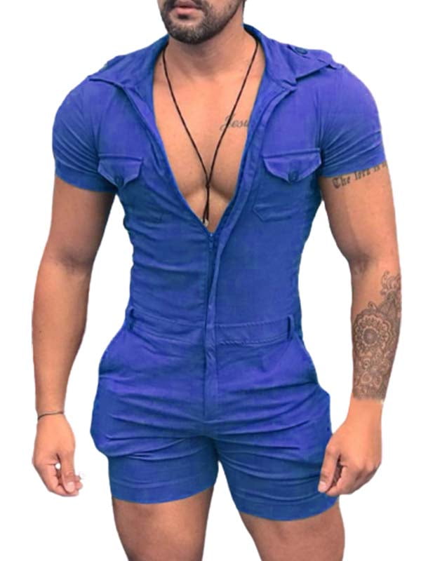 Mens Shorts Jumpsuits Summer Slim Short Sleeve Rompers Shorts pour