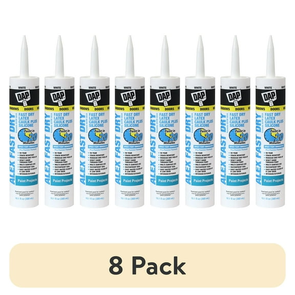 (8 pack) DAP Alex Fast Dry 10.1 oz White Acrylic Latex Silicone Caulk