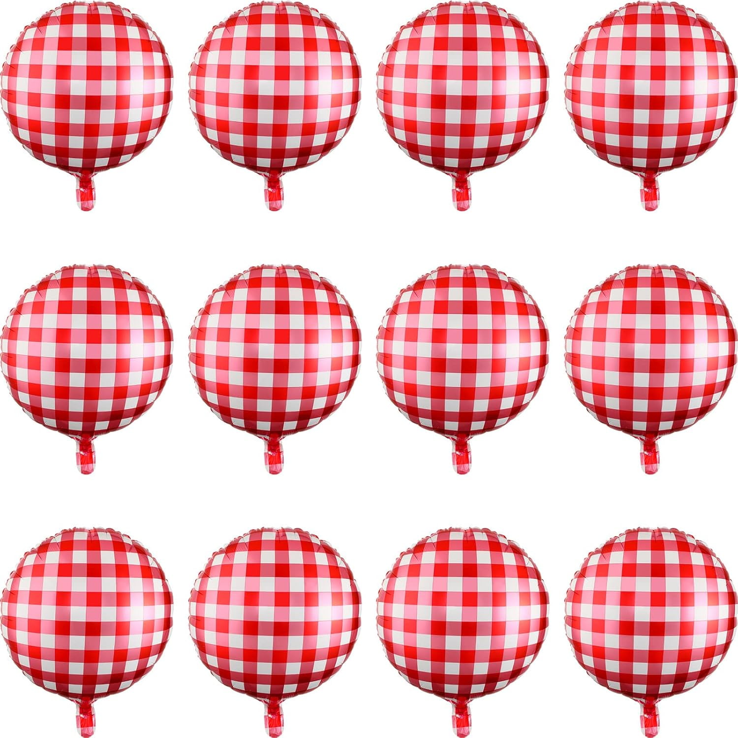 AUR 50 Pieces 18 Inches Checkerboard Balloons Aluminum Foil Balloons Party Decorations for Summer Picnic BBQ Party Decor Birthday Holiday Racing Themed Supplies(Red, White)