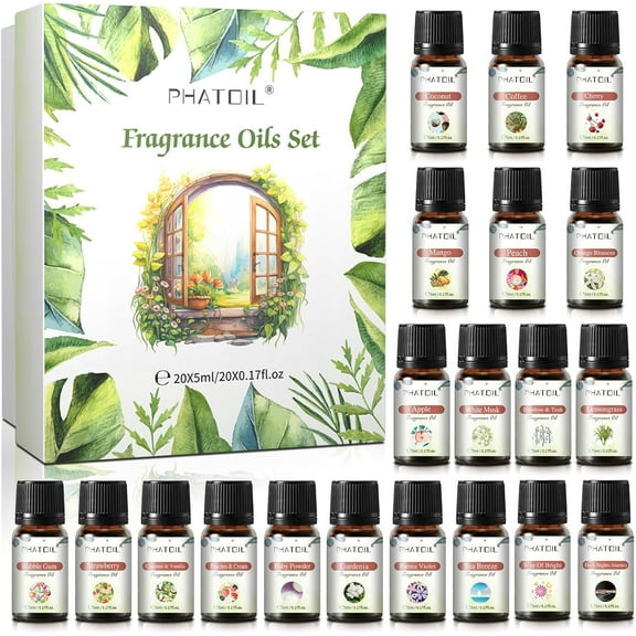 Coconut 20 Pcs Fragrance Oil Set Premium Fragrance Oil for Humidifier DIY Candle & Soap Making Scent Aromatherapy Diffuser Oils Set (5ML)
