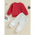 thumbnail image 4 of Baby Toddler Boy Valentine’s Day Outfits 6 12 18 24 Months 2T 3T Long Sleeve Sweatshirt + Solid Color Trousers Set Toddler Clothes, 4 of 9