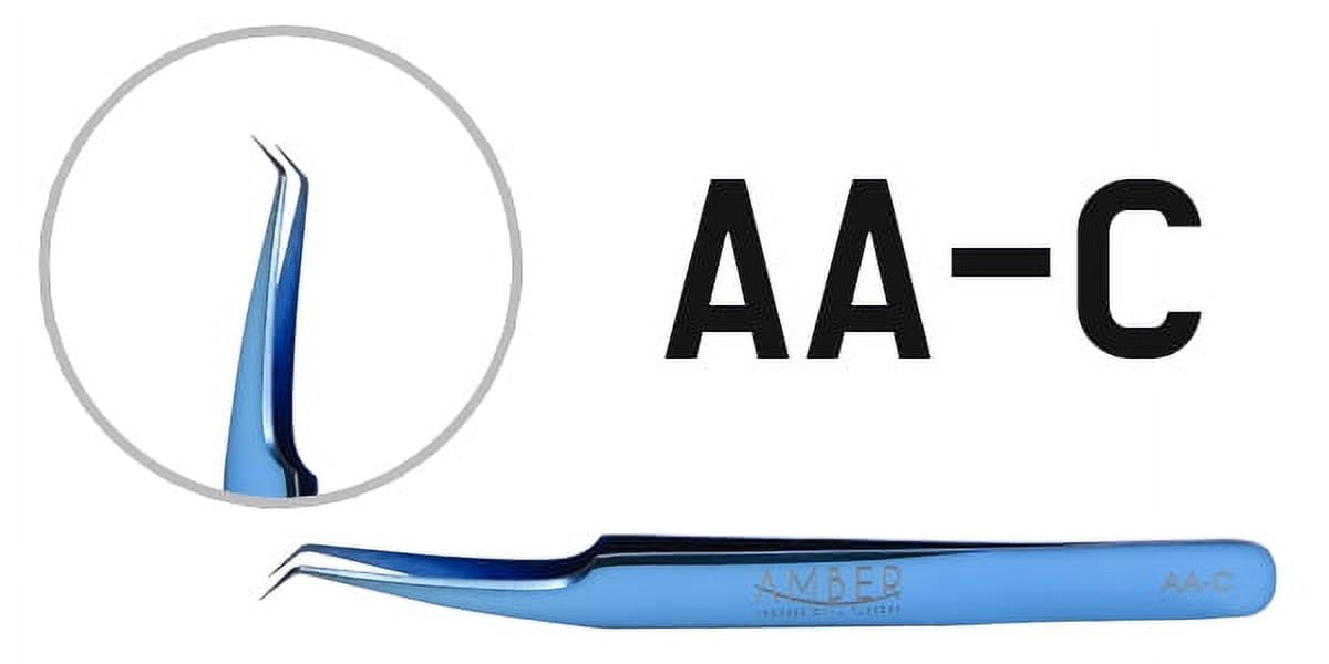 Amber Lash Blue 4 Tweezers Set with Tweezer Case for Eyelash Extension