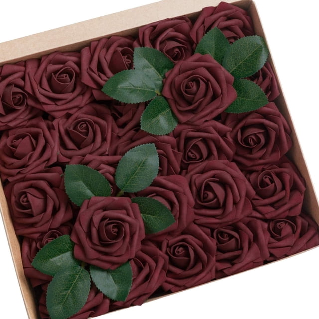 Flor artificial de espuma de polietileno teñida de 8 cm, flor falsa, 25 rosas en caja, florero decorativo para el hogar, arreglo floral