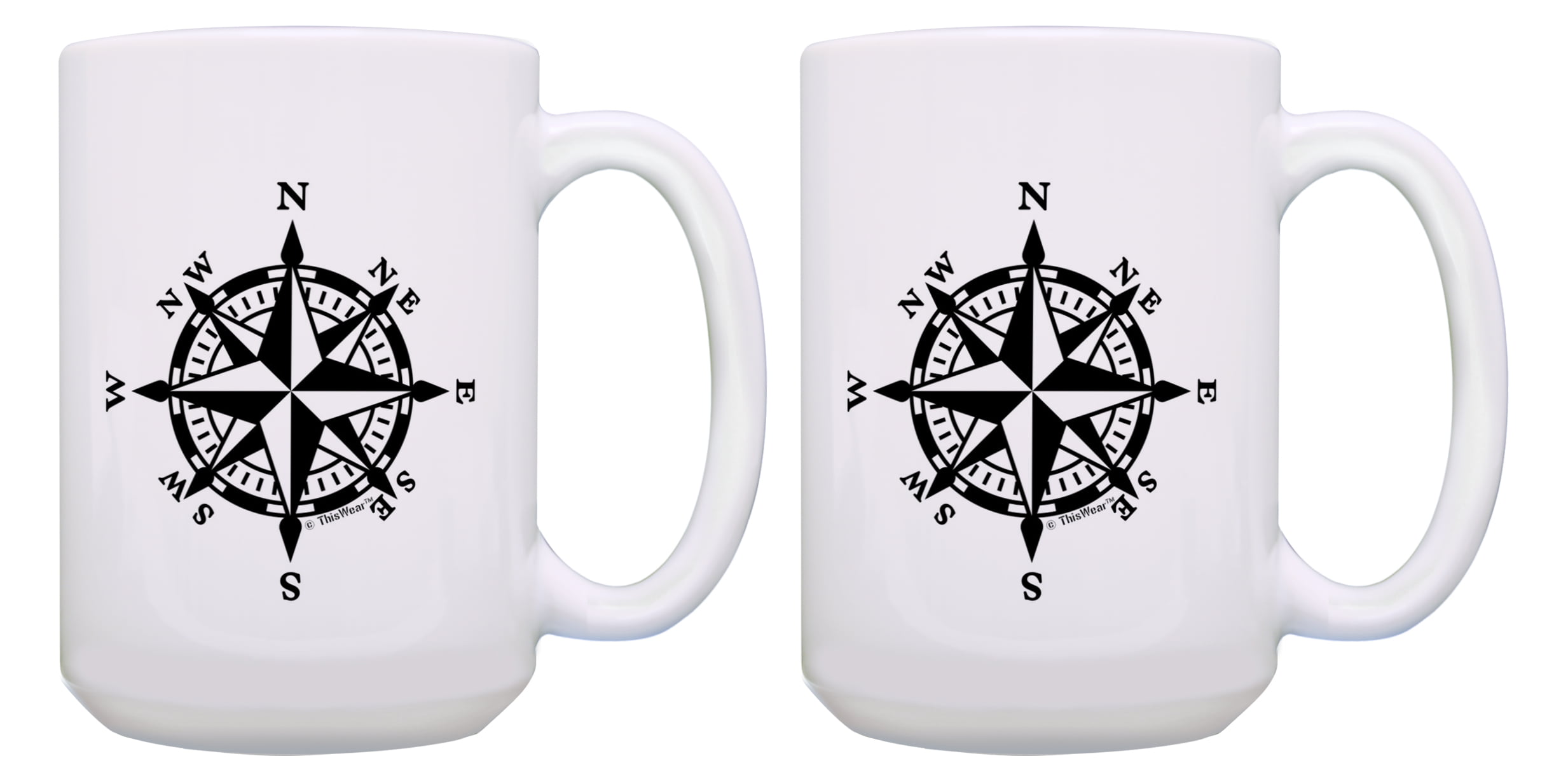 ThisWear Gifts for Travel Nautical Compass Hiking Compass Coffee Mugs for  Men Nautical Coffee Mug Set 2 Pack 15oz Coffee Mugs