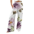 thumbnail image 2 of Brnmxoke Wide Leg Pants with Pockets for Women Deals,Women Pants Trendy Cotton Linen Baggy Palazzo Pants High Waist Summer Work Smocked Elastic Printed Pants with Pockets, 2 of 5