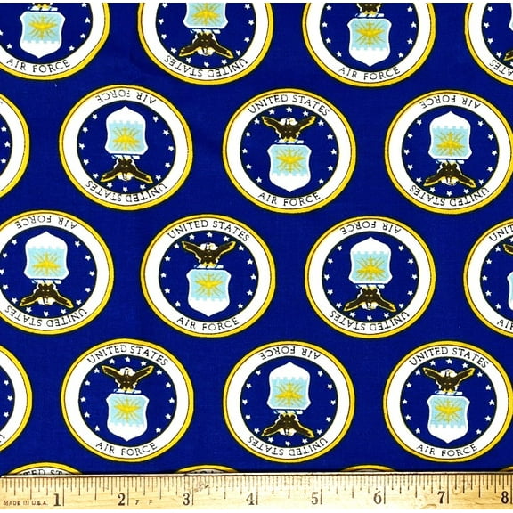 1 Fat Quarter - U.S. Air Force on Blue Cotton Fabric - 21" X 18"