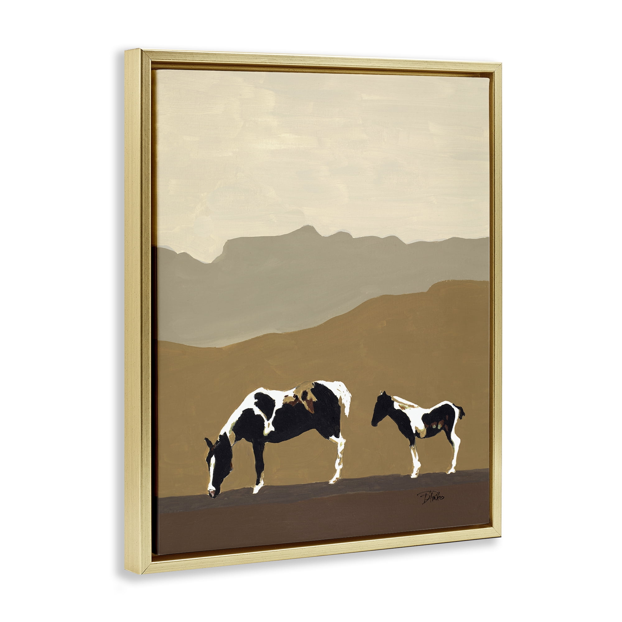 Stupell Industries Modern Mountains Horses Gold Framed Floater Canvas Wall Art, design by Patricia Pinto