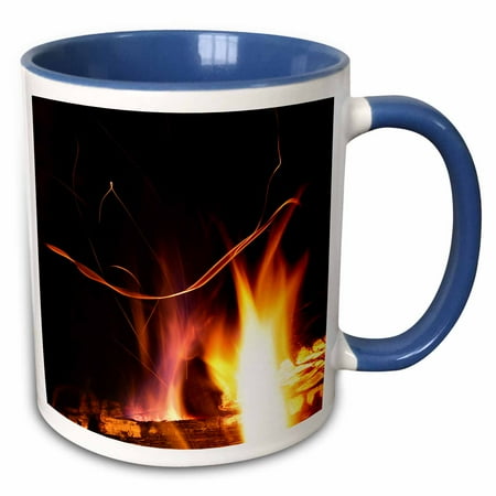 Photograph Of Flickering Flames From A Fire In An Outdoor Fireplace., 11oz Two-Tone Blue Mug