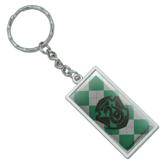 Rectangle  Harry Potter Slytherin Plaid Sigil Keychain in Chrome Plated Metal