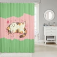 thumbnail image 2 of Manfei Cute Sleeping Cat Shower Curtain 72Wx84L, Cartoon Pet Lover Bathroom Shower Curtain, Green Pink, 2 of 5