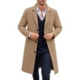 thumbnail image 5 of Men Lapel Single Breasted Mid‑Length Coat Long Sleeve Button Overcoat with Patch Pocket,Warm Windproof Winter Outdoor Outwear,Beige,M, 5 of 6