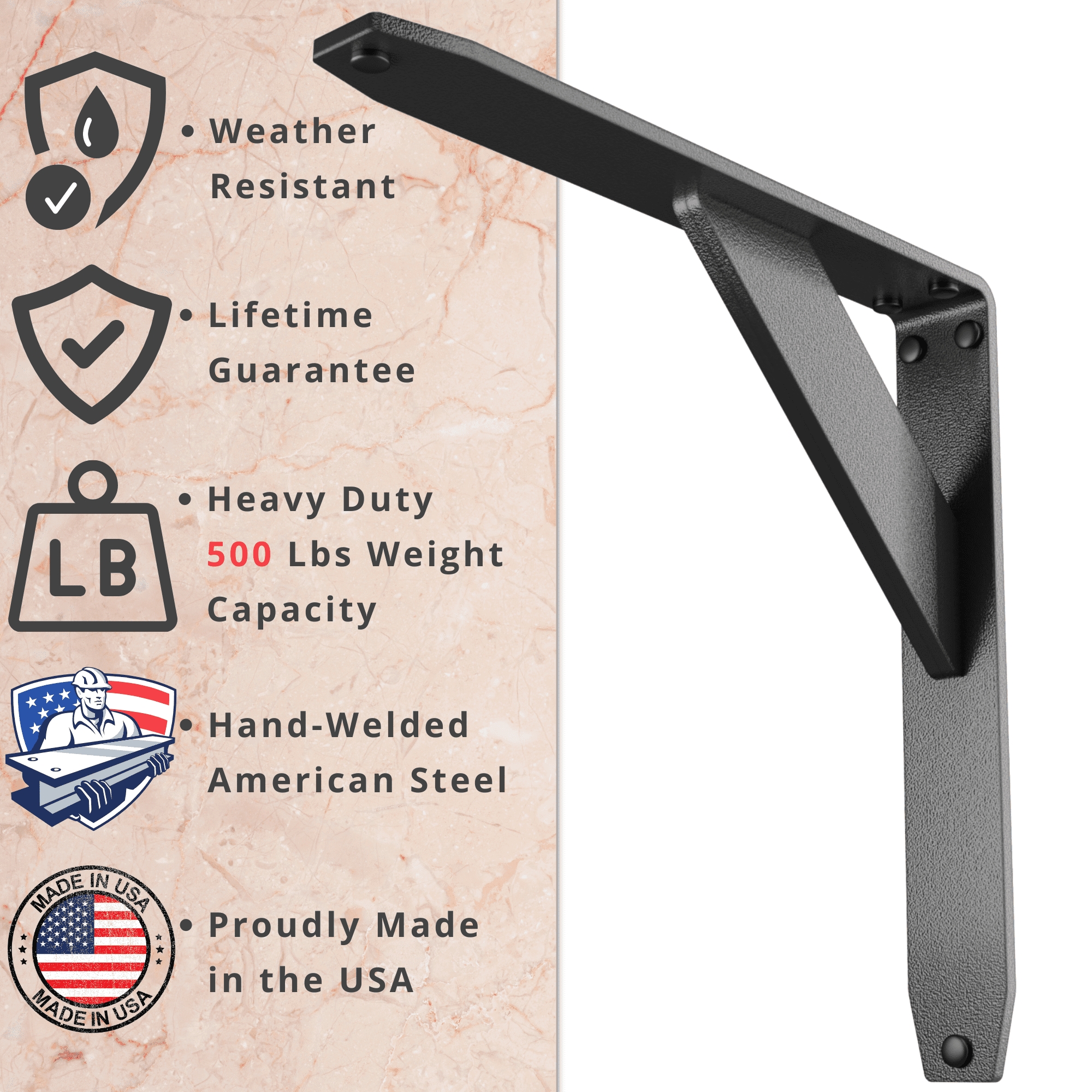 Jetstream Solid Heavy Duty Low Profile Welded Countertop Support Shelf Brackets Floating Shelf Discrete Slim 500 LB Capacity (2 Pack) / (4 Pack) (10" x 10" x 1.5", 2)