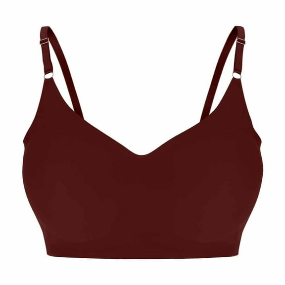 Women's Bra V Neck Solid Color Wireless Seamless Push up Stylish Back Bralette for Sports Wine L