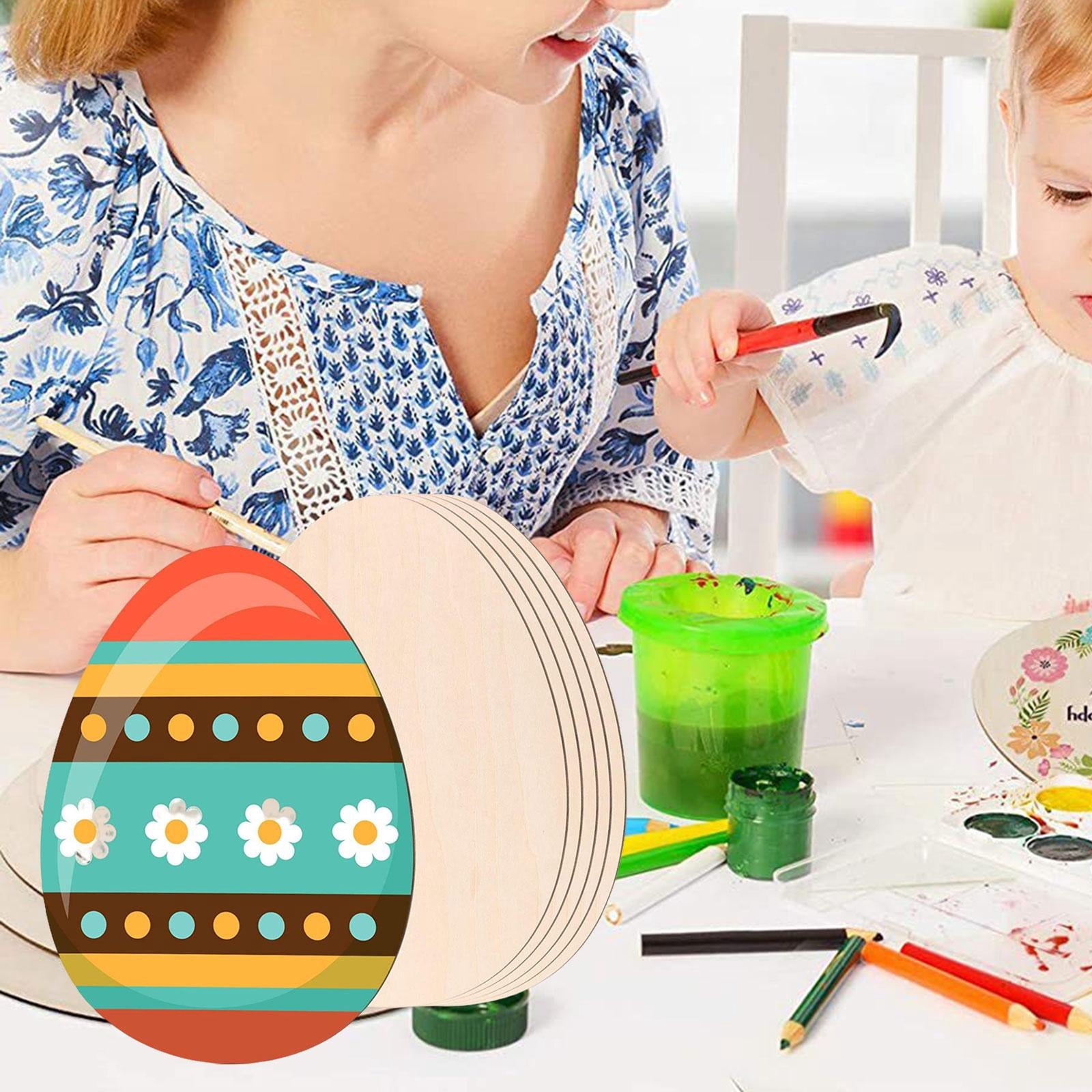 Yunhgft 6 Pieces Wooden Easter Egg for Kids Painting Egg Shaped Wooden Egg Slices Wooden