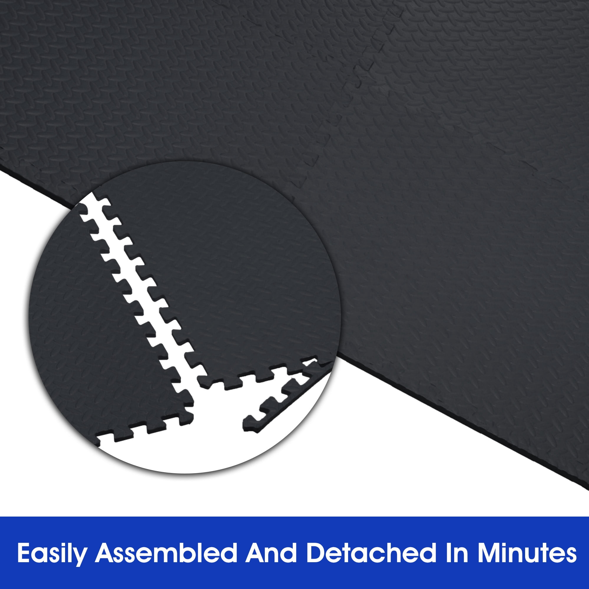 Yes4All 6 pcs Interlocking Exercise Foam Mats, Cover 24 sqft, 7/16 inch, Black Color