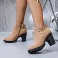 thumbnail image 3 of Rokment Sparkly Rhinestones High Heels Ankle Boots for Women Ladies Bride Wedding Suede Cut-Out Chunky Heeled Dress Booties Christmas Party Khaki Size 9, 3 of 7