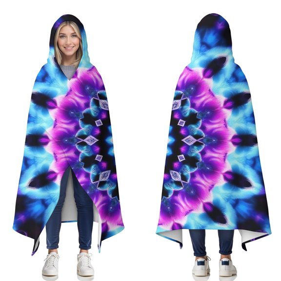 Wearable Blanket,Colorful Tie Dye Mandala Pattern Hooded Wearable Flannel Blanket for Adults & Teens,Winter Poncho Shawl Wrap Cape Cozy Anti-Pill,50"x60"