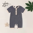 thumbnail image 2 of KPOPLK Summer Newborn Boy Clothes Pajama Button Down Short Sleeve Ribbed Romper Collared Bodysuit One-Piece PJM Size 0-3 Months,Grey, 2 of 9