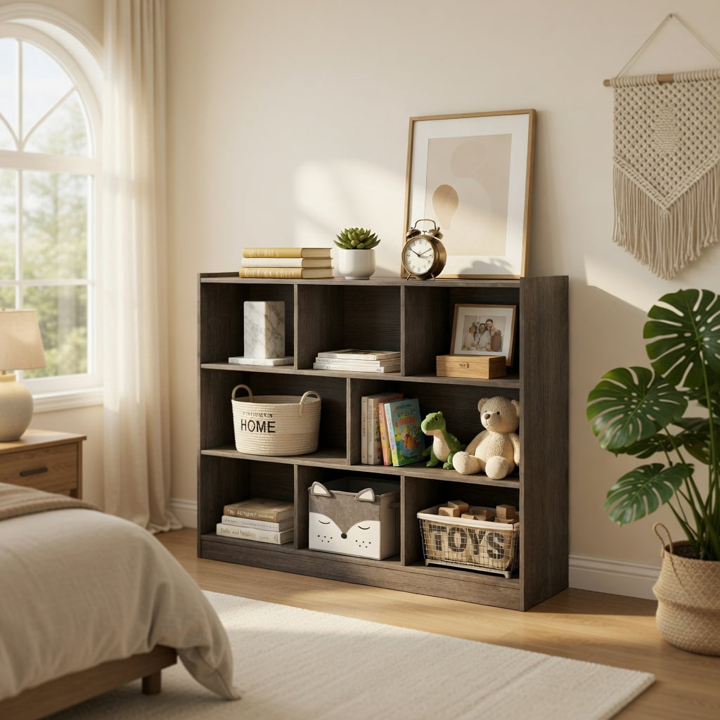 Spaco 3-Tier Open Bookcase 8-Cube Floor Standing Storage Shelves Display Cabinet-Gray, Tall Bookshelf, Shelves for Living Room, Home Office, Bedroom, Balcony