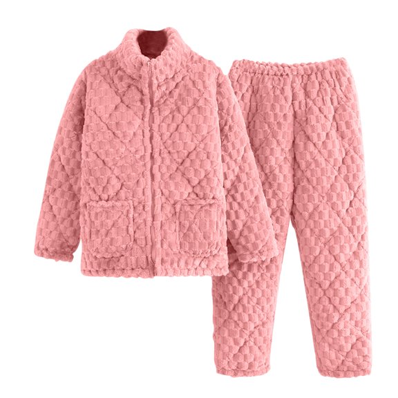 Lovskoo Women's Fuzzy Fleece Pajamas Set Fluffy Loungewear Winter Loose Plush Sleepwear Soft Cozy Lounge Sets Full Zip Pjs Pink