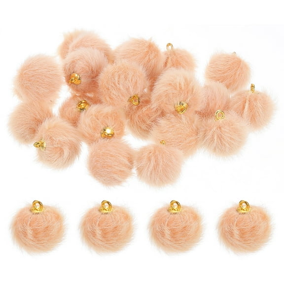 Pom Pom Charm, 24Pcs 15mm - Faux Fur Fluffy Pom Poms Pendants Balls, Pom Poms for DIY Crafts Jewelry Making Keychain Accessory (Champagne)